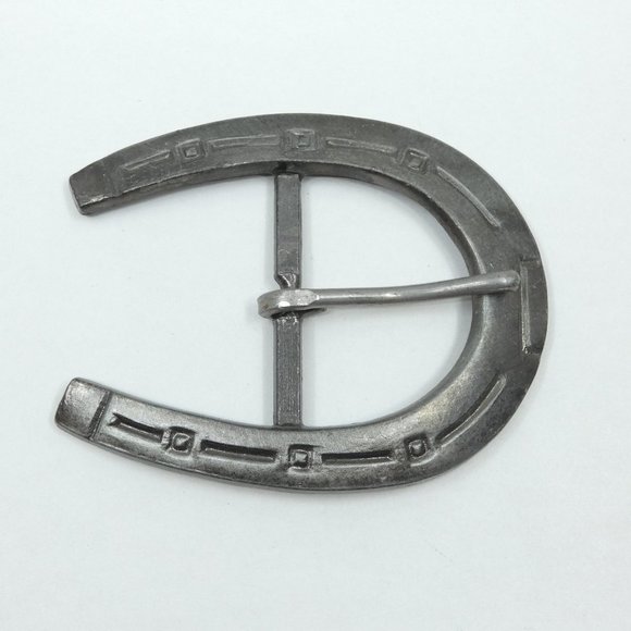 Vintage NOS Antique Silver Realistic Horseshoe Metal Belt Buckle - Picture 1 of 5